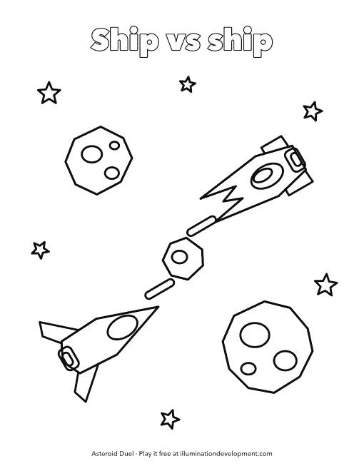 Asteroid Duel coloring page: the two ships facing off