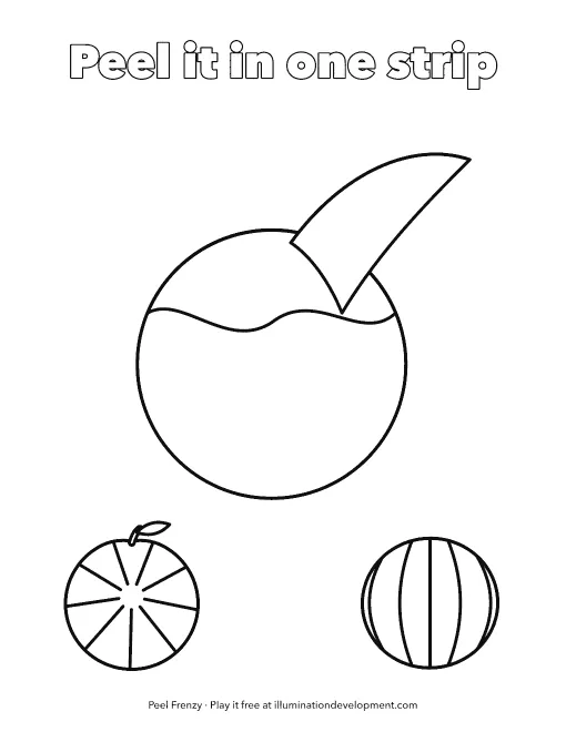 Peel Frenzy coloring page: a lemon losing its peel in one strip