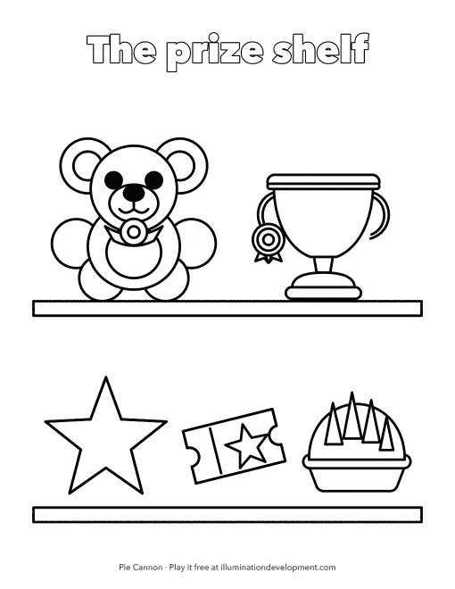 Pie Cannon coloring page: the prize shelf