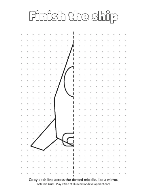 Asteroid Duel printable: draw the other half of the ship