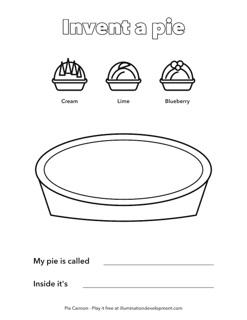 Pie Cannon printable: invent a pie and draw the top