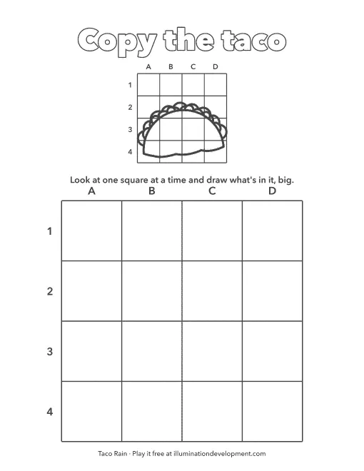 Taco Rain printable: copy the taco square by square