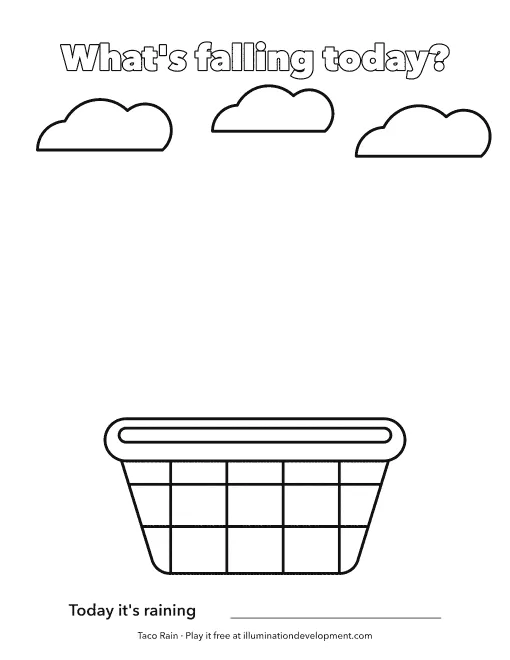 Taco Rain printable: draw what's falling into the basket