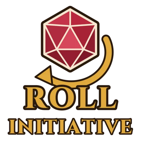 A red d20 with a gold turn arrow above the words Roll Initiative
