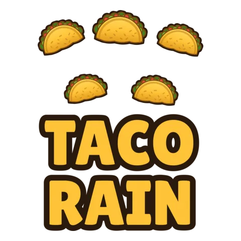 Five cartoon tacos falling above the words Taco Rain