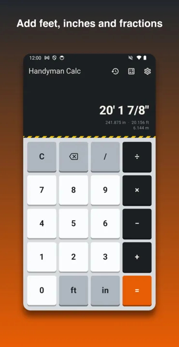 The keypad: 12' 4 3/8" plus 7' 9 1/2" is 20' 1 7/8", with decimal and metric underneath