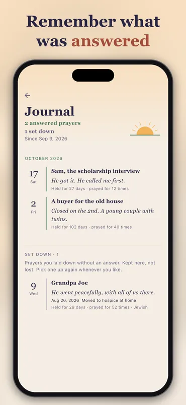 The journal: answered prayers and one set down, month by month