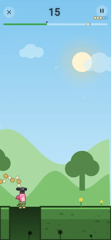 Sunny Meadow: the beast running with the clock at the top and a trail of eggs above a hole