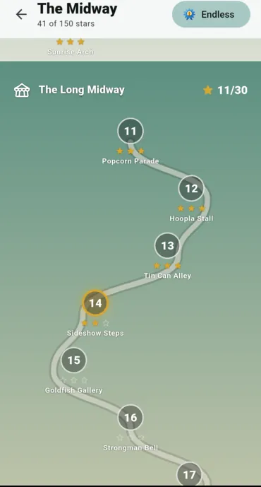 The midway map, stalls numbered along the path with the stars taken from each one