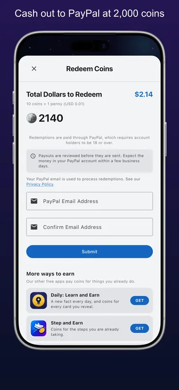 The redeem screen, showing what the balance is worth