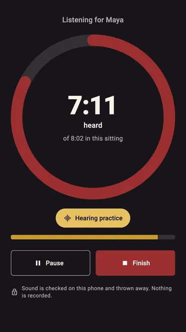 A session running: 7:11 heard out of 8:02 at the instrument