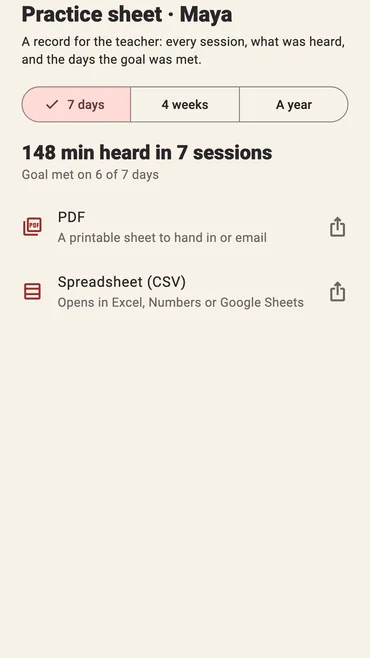 The practice sheet for the teacher, as a PDF or a spreadsheet