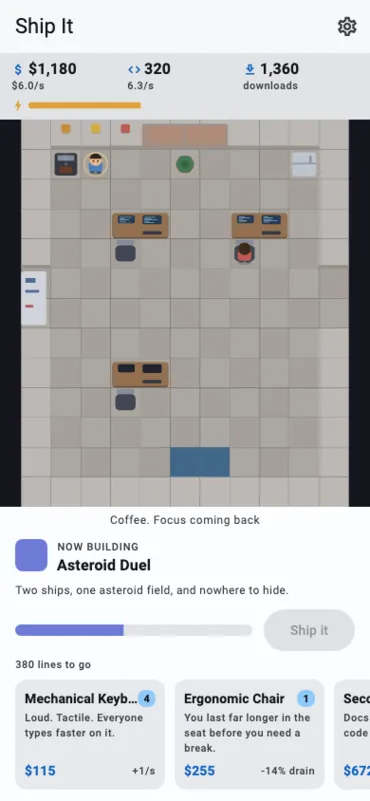 At the coffee machine with the focus bar low, while the rest of the office carries on without you
