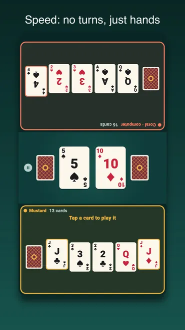 Speed for two: a hand of five at each end and the two middle piles