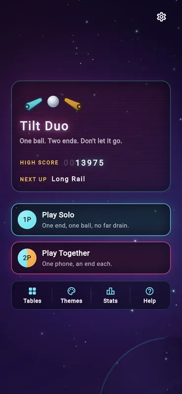 The title screen: the high score, the next table up, and the choice of playing solo or together